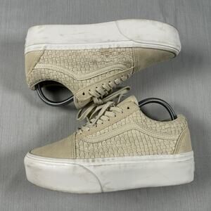 Vans Old Skool Women’s Size 8 Woven Platform Sneakers Ivory Casual Shoes 721356